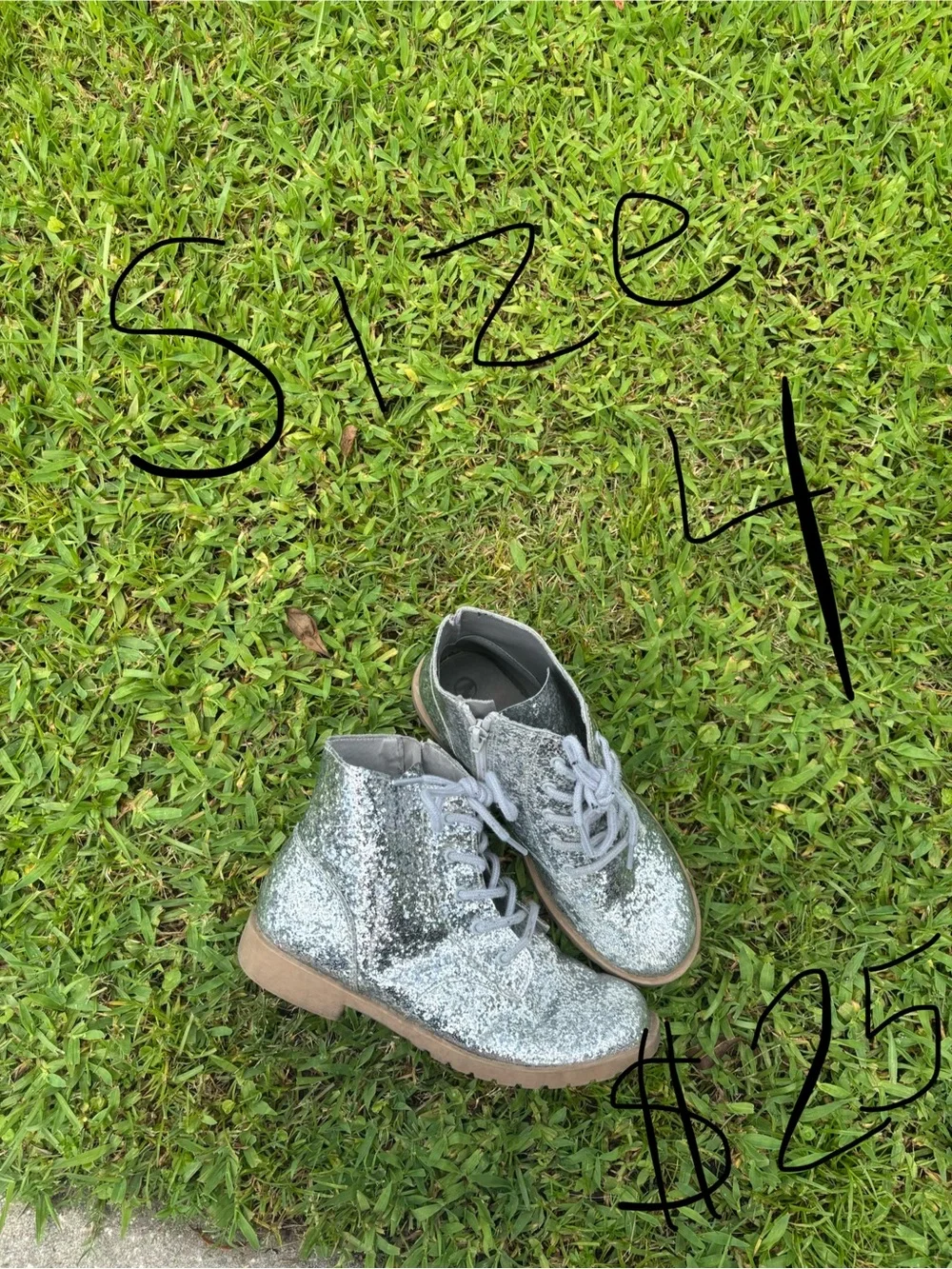 Kids Silver Glitter Lace-Up Boots